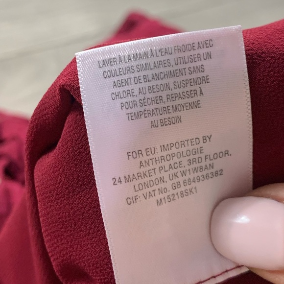 Anthropologie Meadow Rue burgundy Swiss Dot Tie Neck Buttondown Blouse - Picture 8 of 11